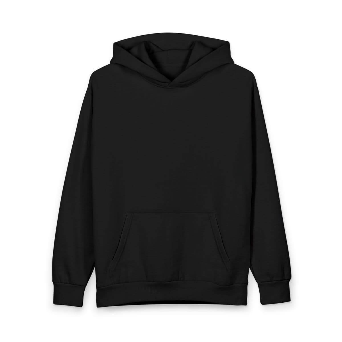 Plain black unisex urban pullover hoodie, front view