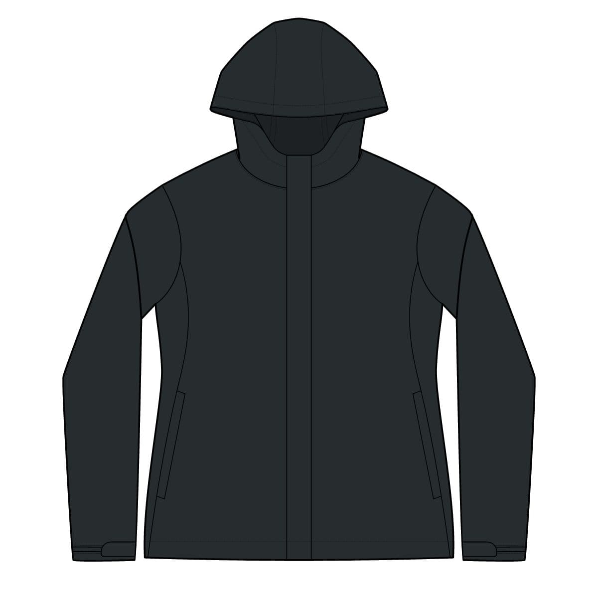 Plain black women's arcadia jacket, front view