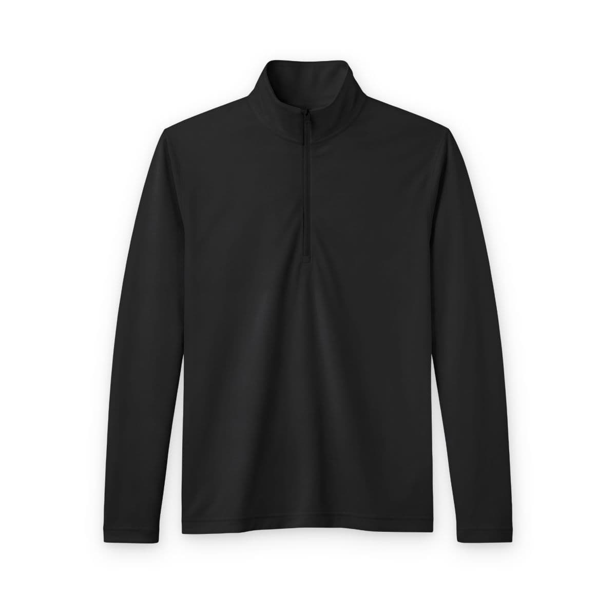 Plain black triad solid men's posicharge® tri-blend wicking quarter-zip pullover, front view