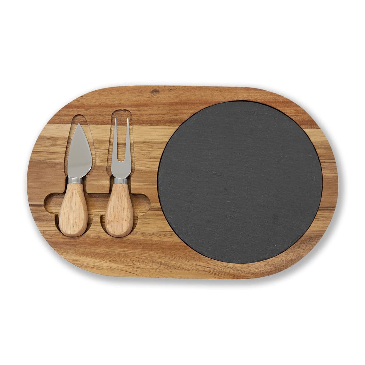 Plain acacia / slate charcuterie board (engraving), front view