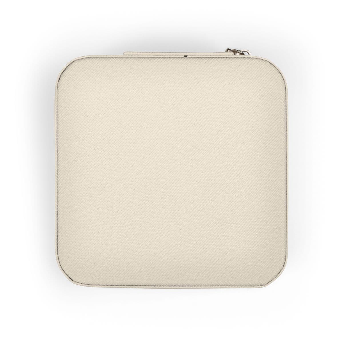 Plain ivory jewelry travel case, front view