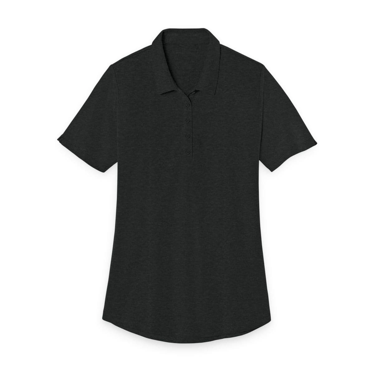 Plain black heather ladies fine pique blend polo, front view