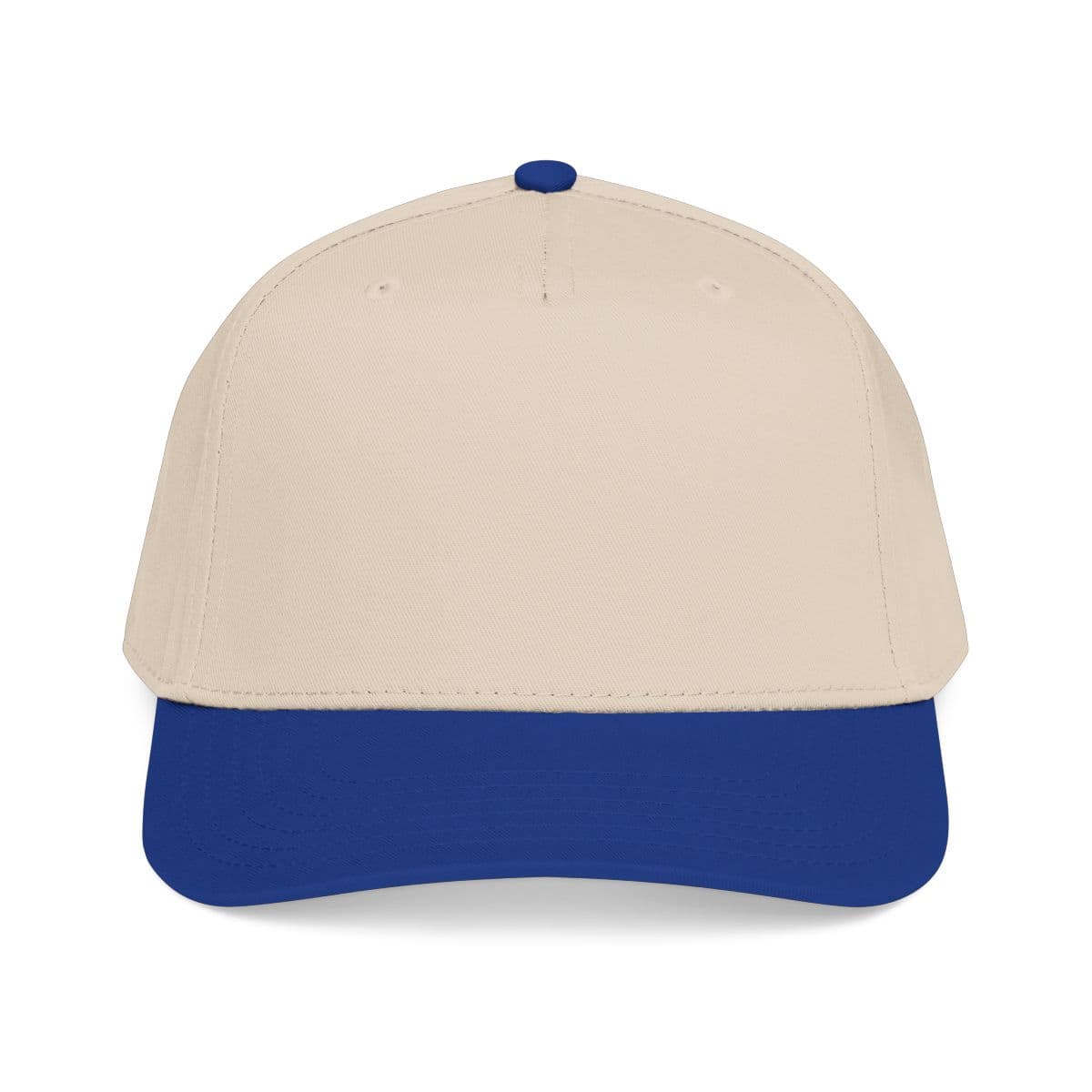 Plain royal / natural mid profile baseball cap, front view