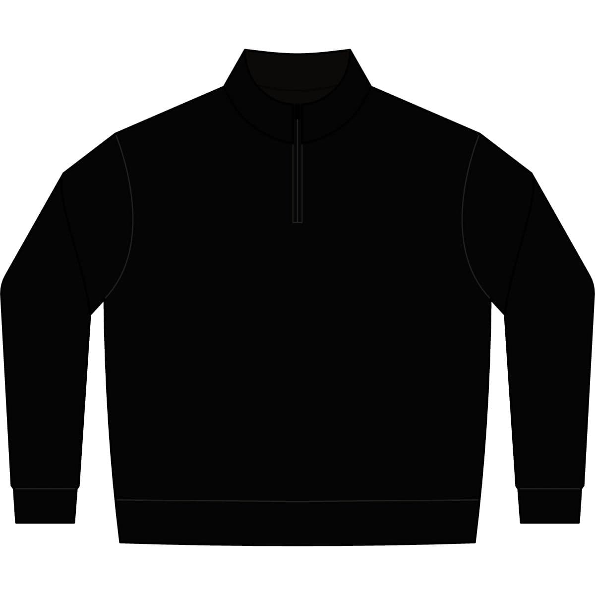Plain black unisex fleece quarter-zip pullover, front view