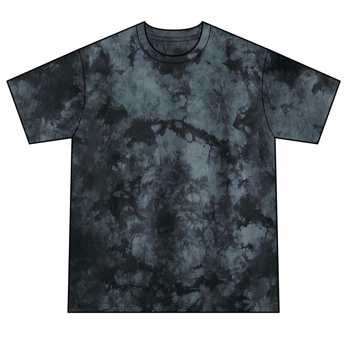 Plain black unisex crystal tie-dye tee, front view