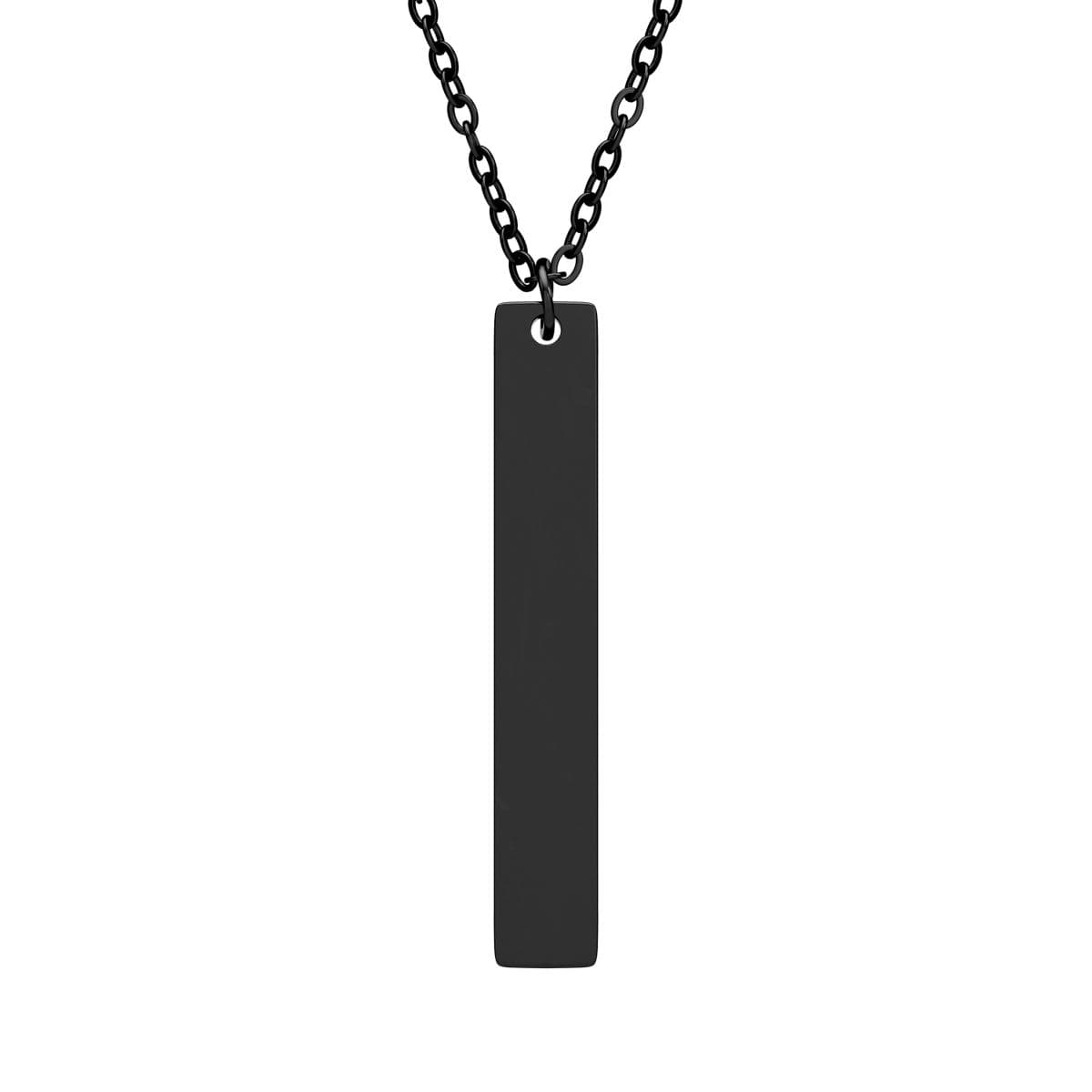 Plain black pvd coating vertical bar necklace (engraving), front view