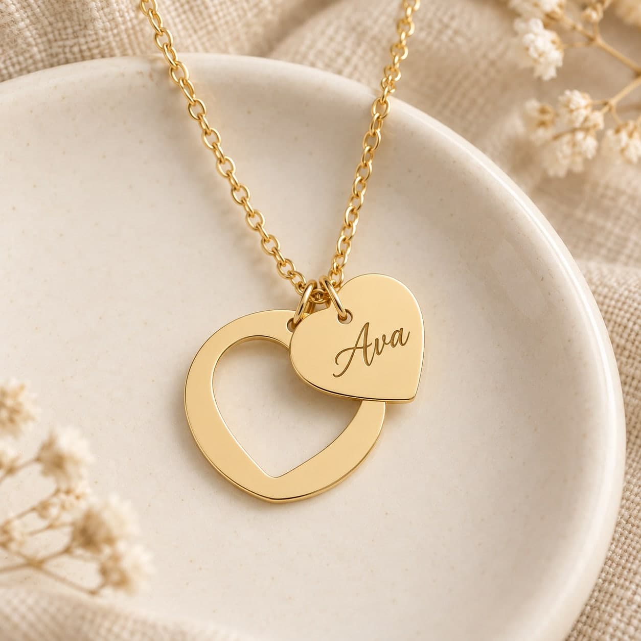 Custom Engraved Cutout Heart Necklace with Your Name or Logo