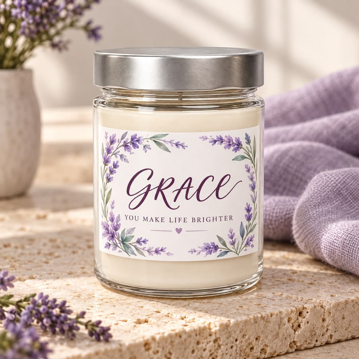 Custom Clear Glass Jar 9 oz Soy Wax Candle with Your Photo or Text