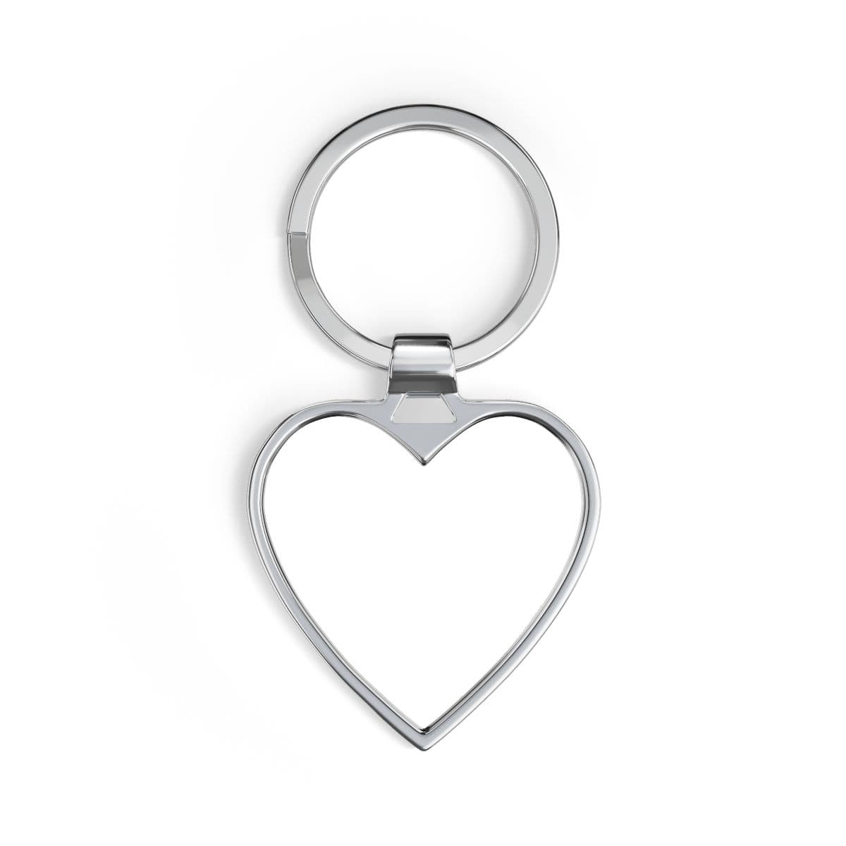 Plain stainless steel heart keychain, front view