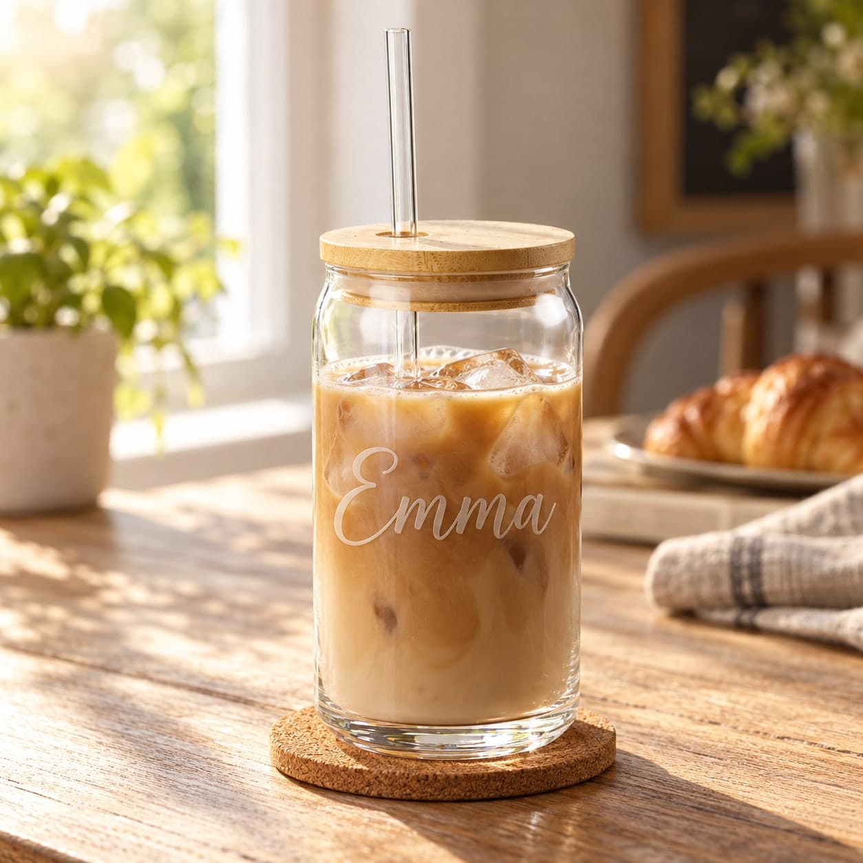 Custom Engraved Tempered Sipper Drinking Glass with Your Name or Logo