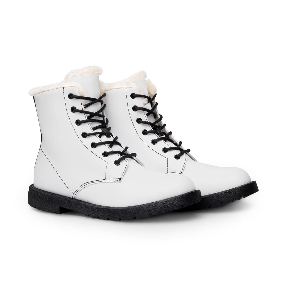 Plain black sole men's fur and leather boots, front view