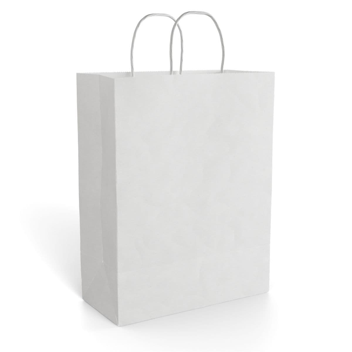 Plain white paper gift bag, front view