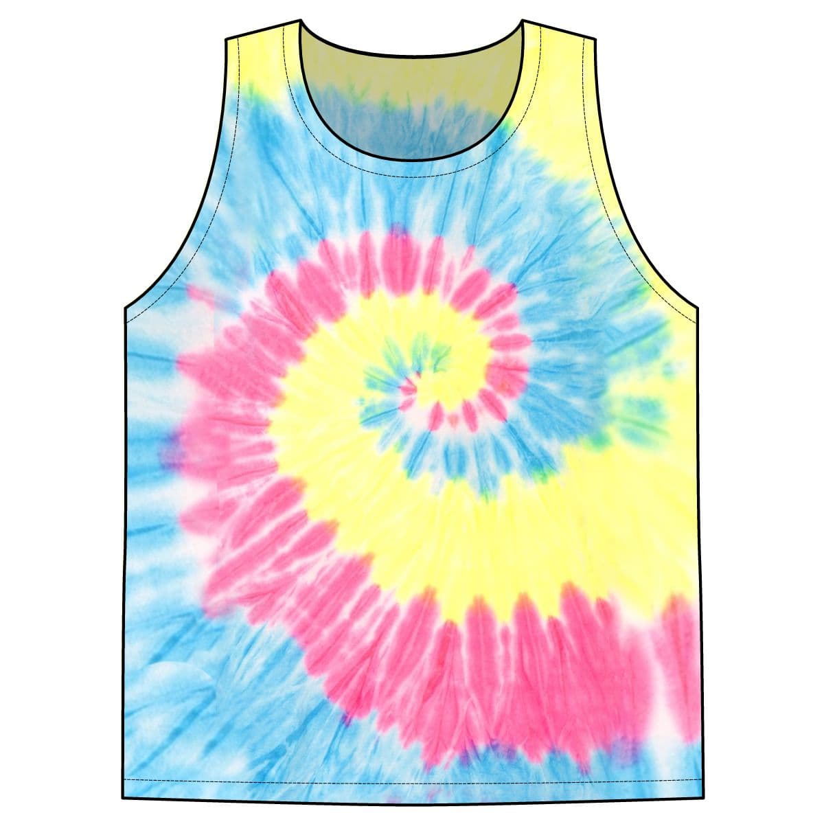 Plain neon rainbow unisex tie-dye tank top, front view