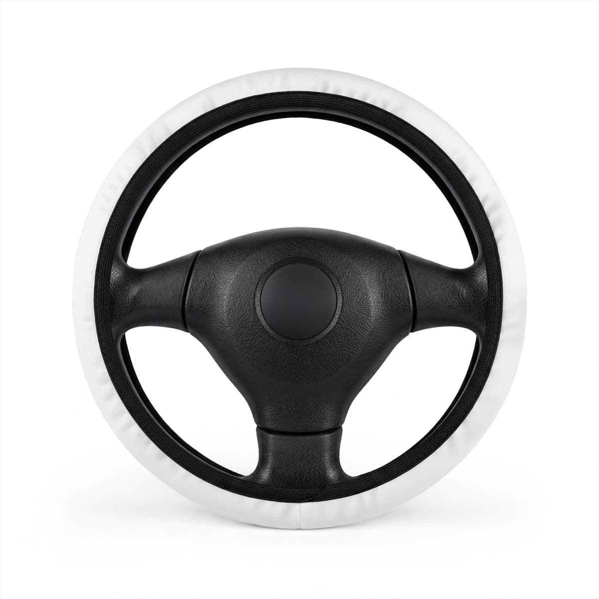 Plain black car steering wheel cover, front view