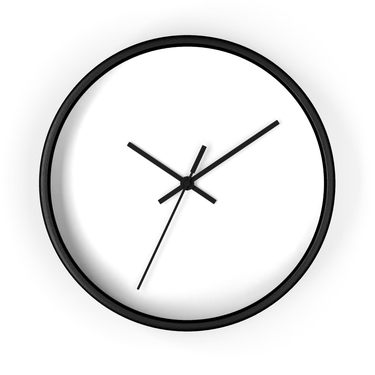 Plain black base wall clock, front view