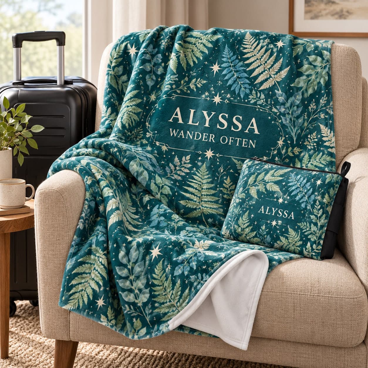 Custom Fleece Travel Blanket and Pouch with Your Photo or Text