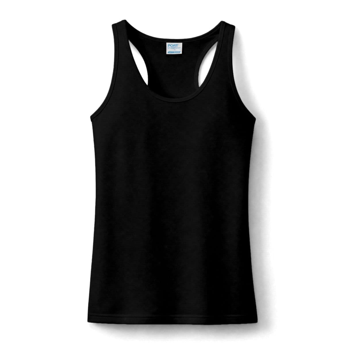 Plain jet black women's performance tank, front view