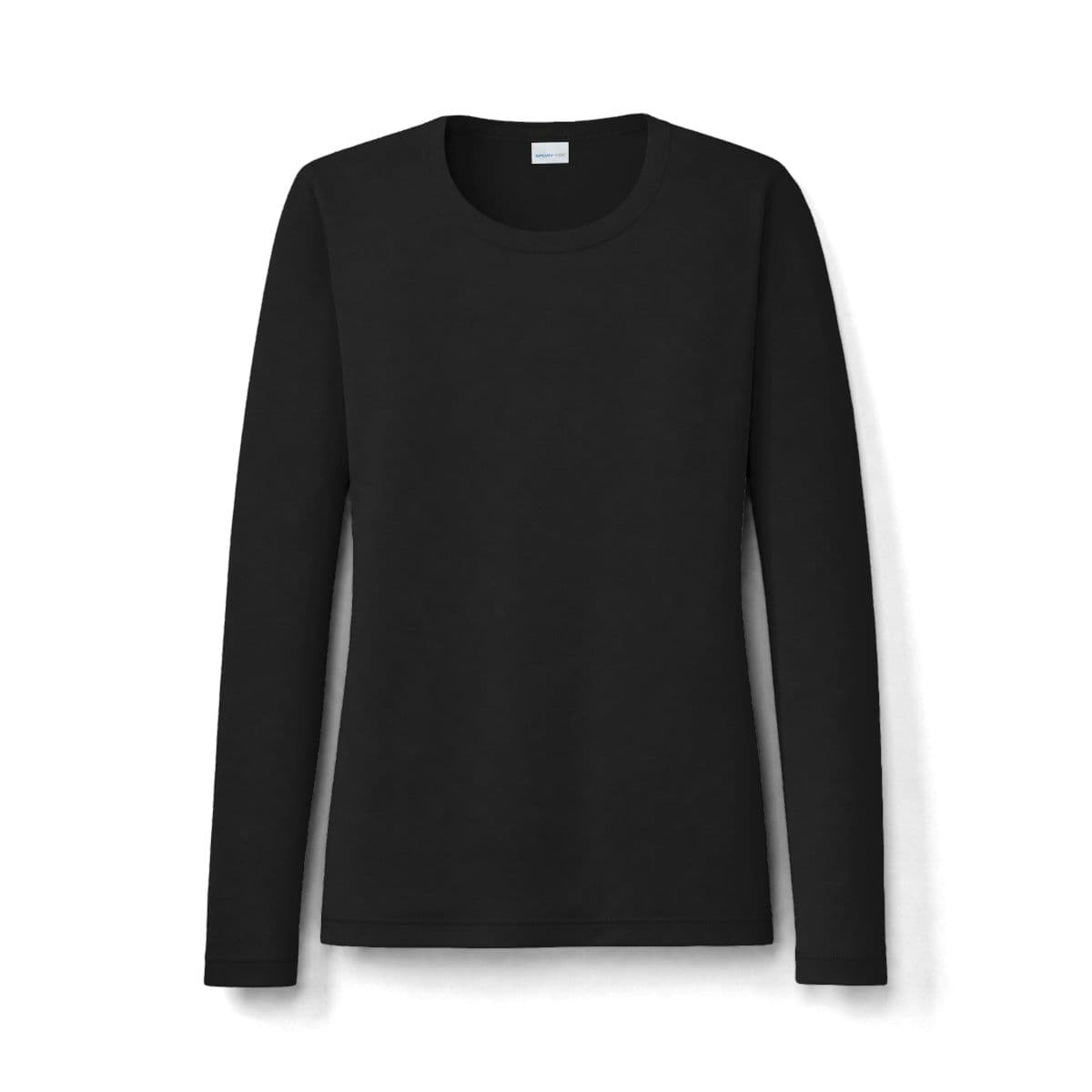 Plain black women's posi-uv pro long sleeve, front view