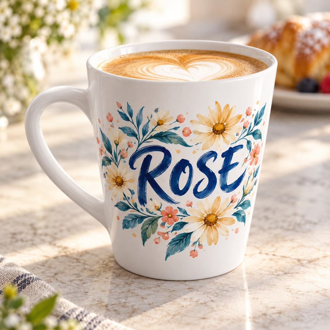 Custom 12 oz White Ceramic Latte Mug with Your Photo or Text