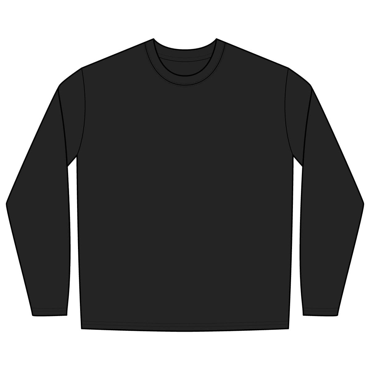 Plain black long sleeve rashguard tee, front view