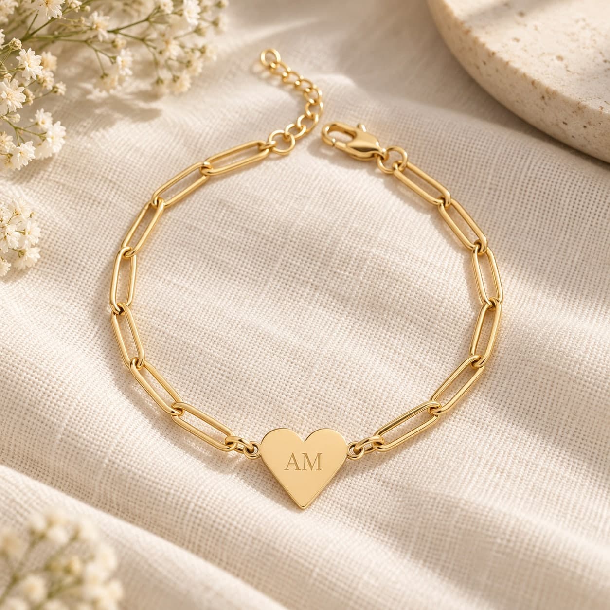Custom Engraved Paperclip Heart Bracelet with Your Name or Logo