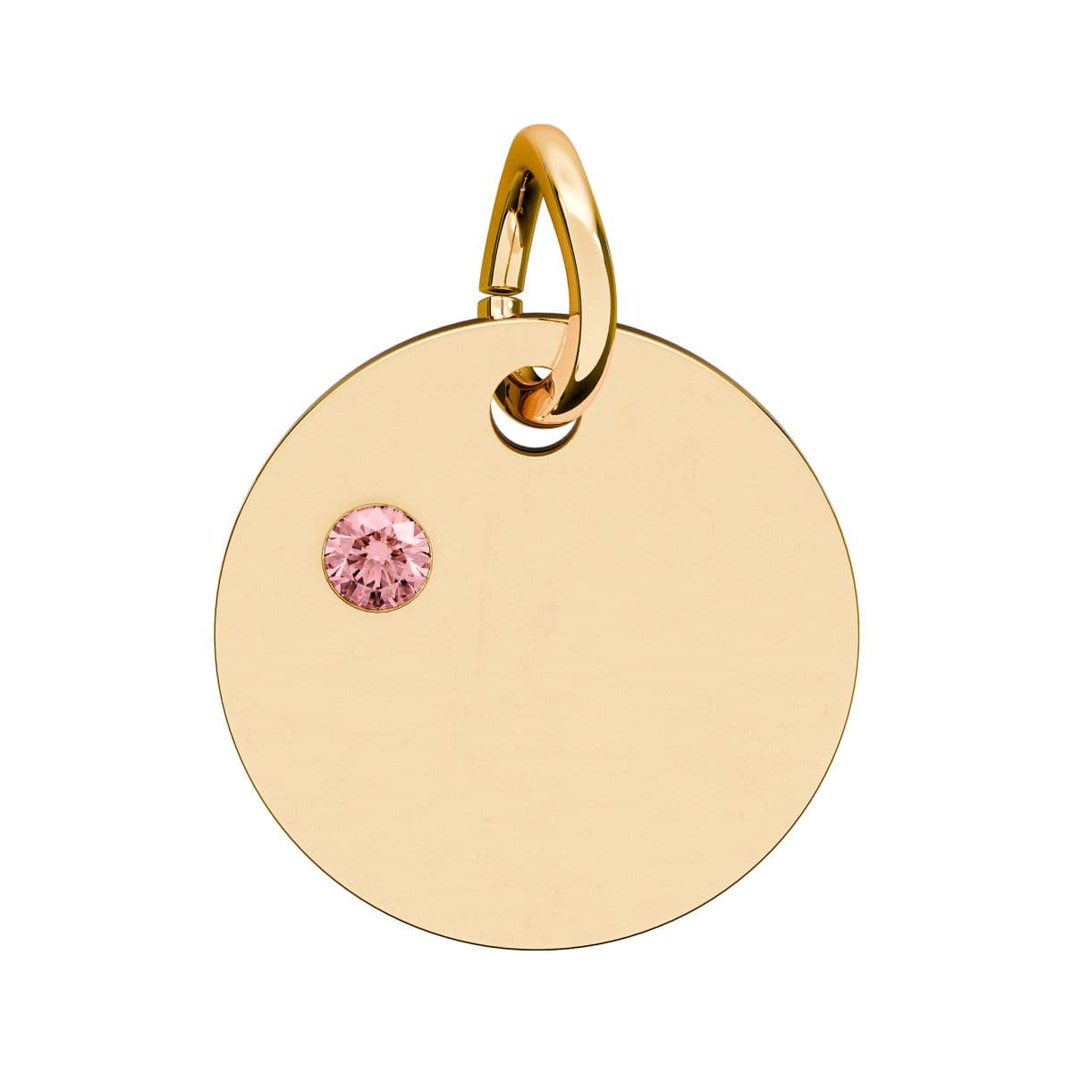 Plain 18k gold pvd coating birthstone circle charm (engraving), front view