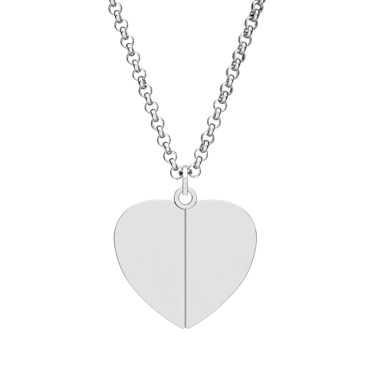 Plain stainless steel / stainless steel hidden message heart necklace (engraving), front view