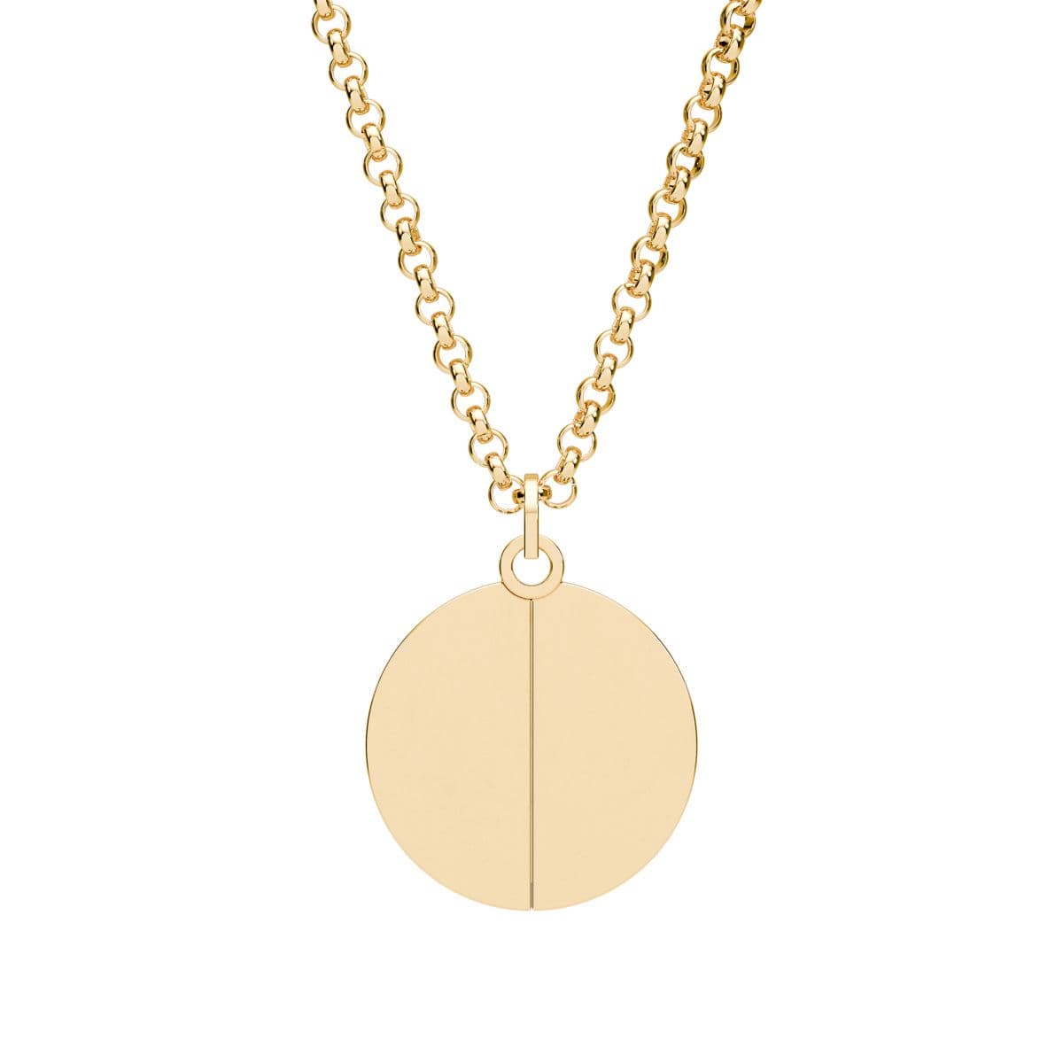 Plain 18k gold pvd coating / stainless steel hidden message circle necklace (engraving), front view