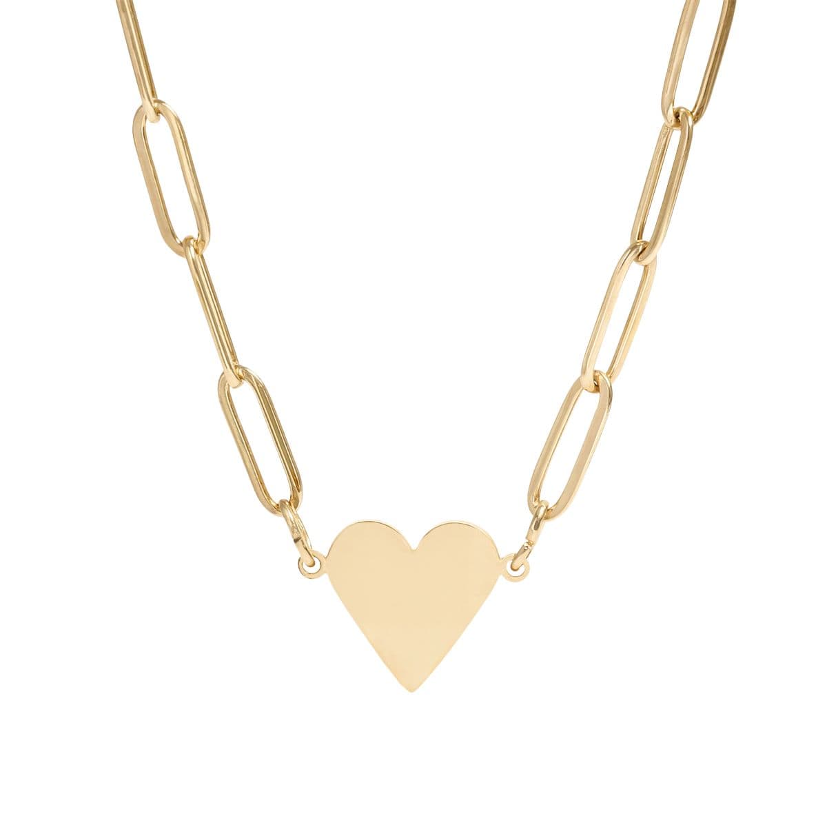Plain 18k gold pvd coating paperclip heart necklace (engraving), front view