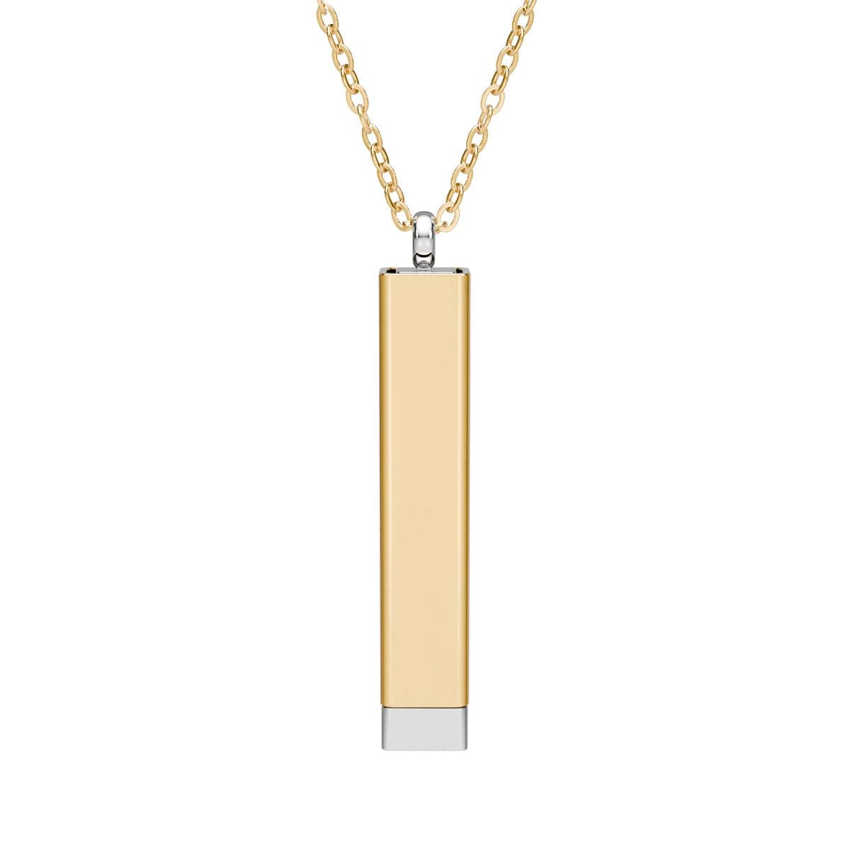 Plain 18k gold pvd coating / stainless steel hidden message sliding blank bar necklace (engraving), front view