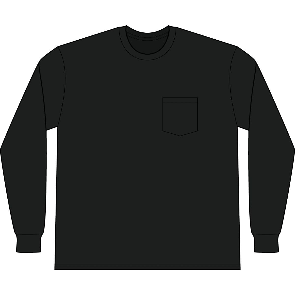 Plain black workwear pro long sleeve pocket tee, front view