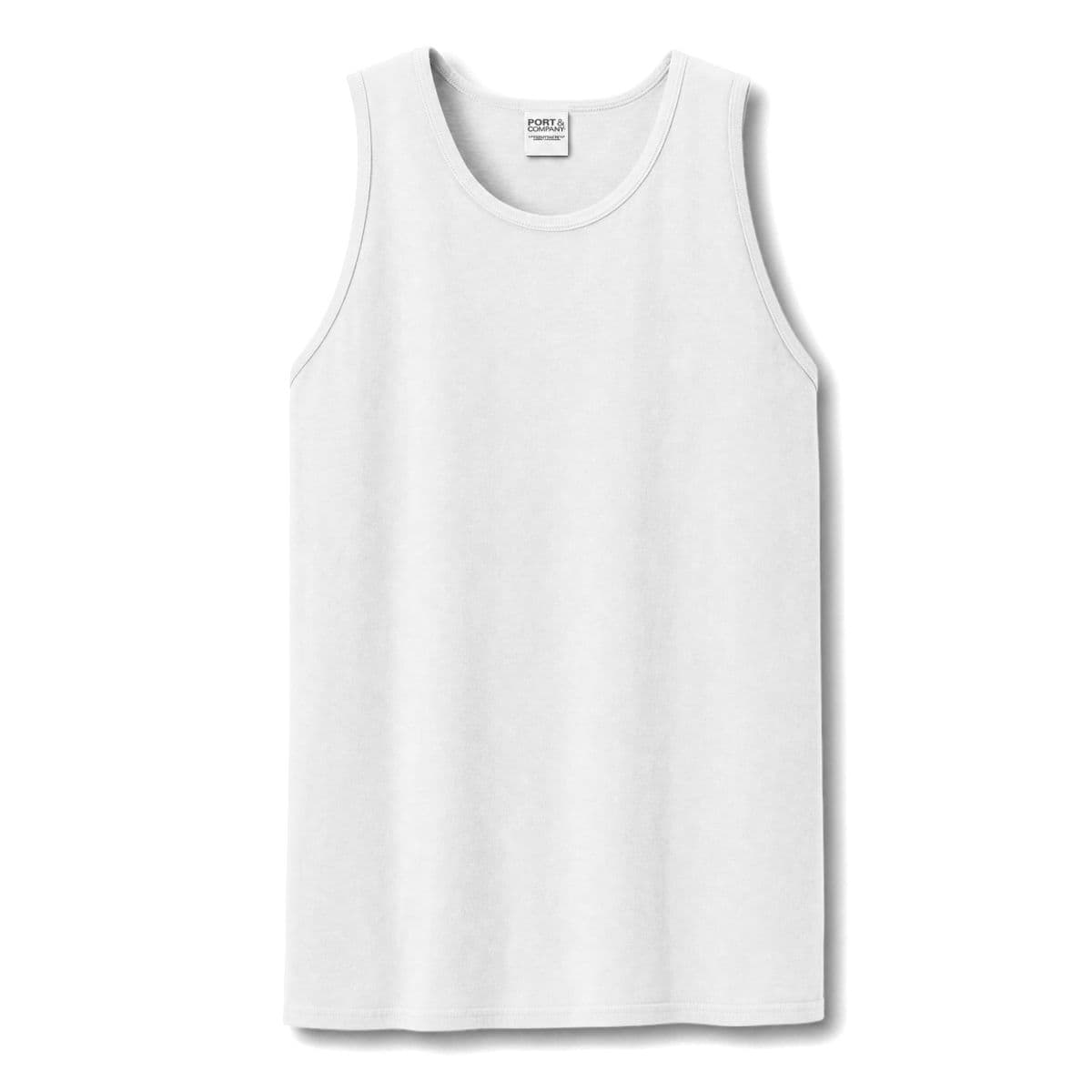 Plain white garment-dyed tank, front view