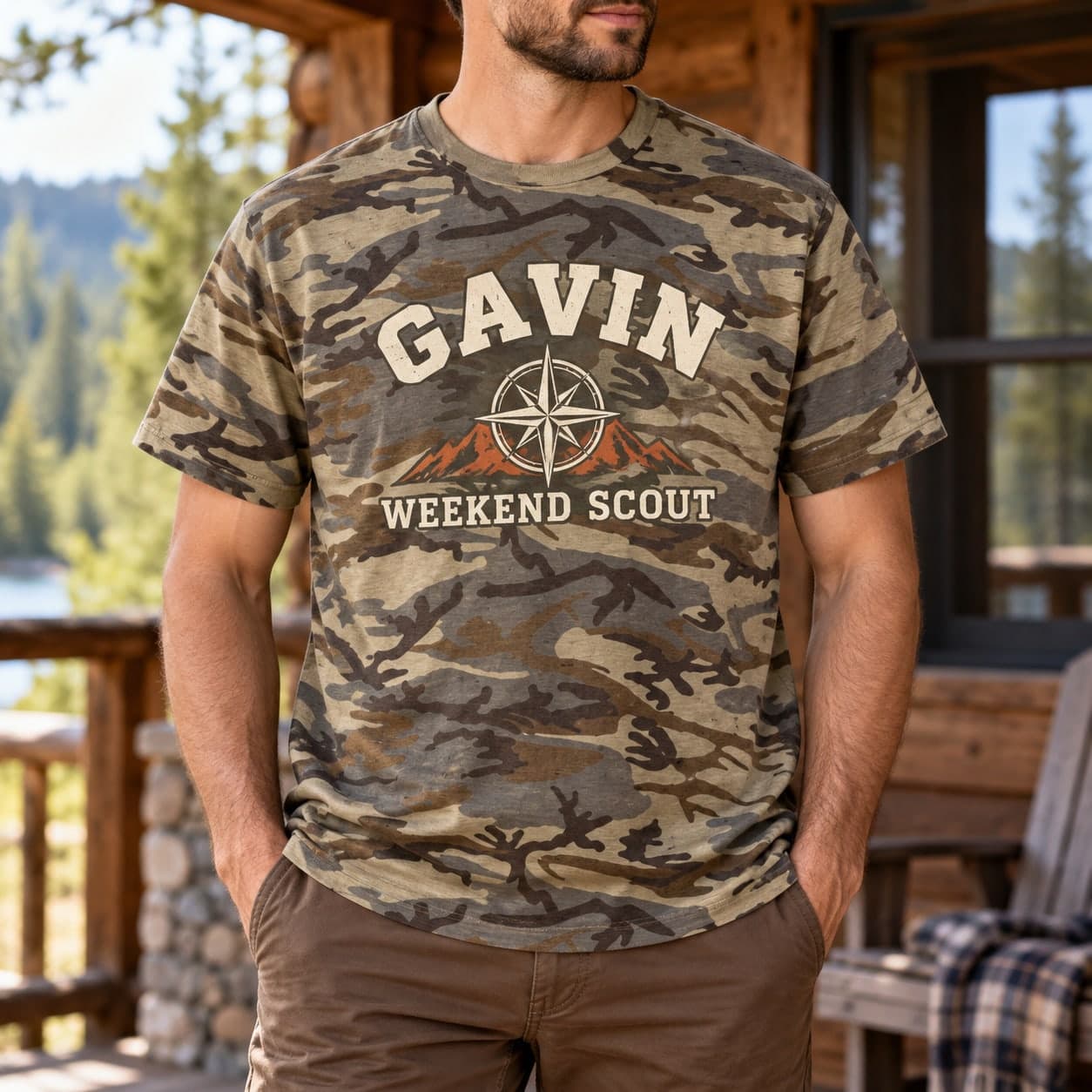 Custom Pigment-Dyed Camo Cotton T-Shirt with Your Photo or Text