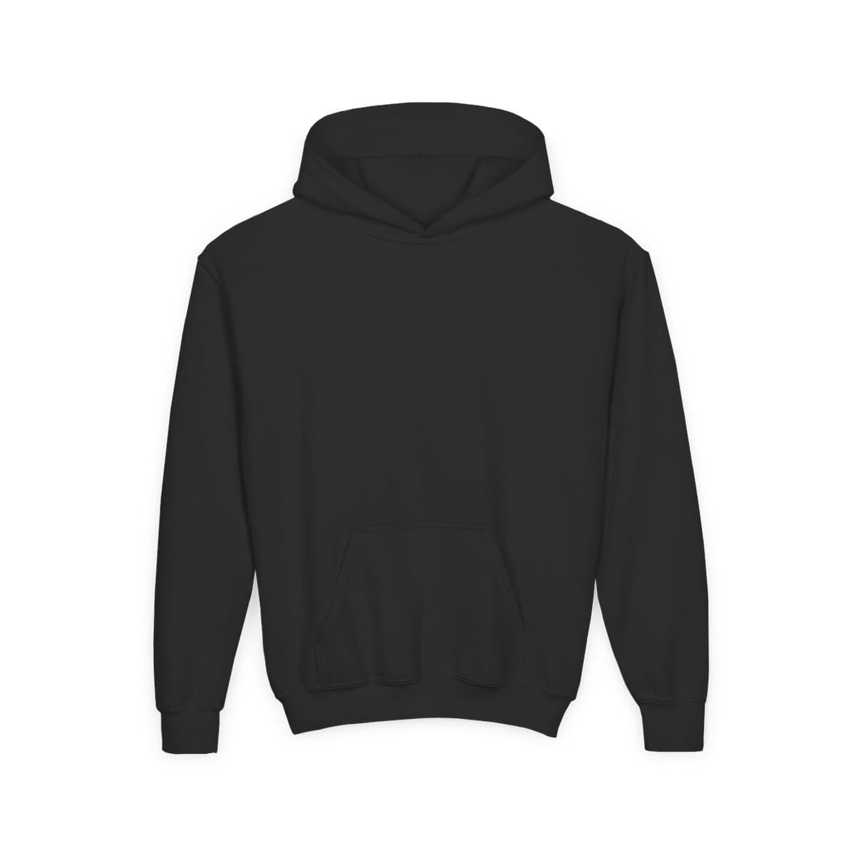Plain black youth heavy blend hooded sweatshirt, front view