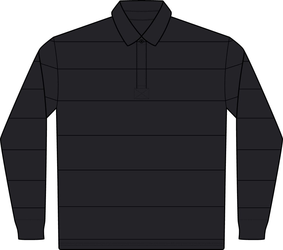 Plain black/ graphite classic long sleeve rugby polo, front view