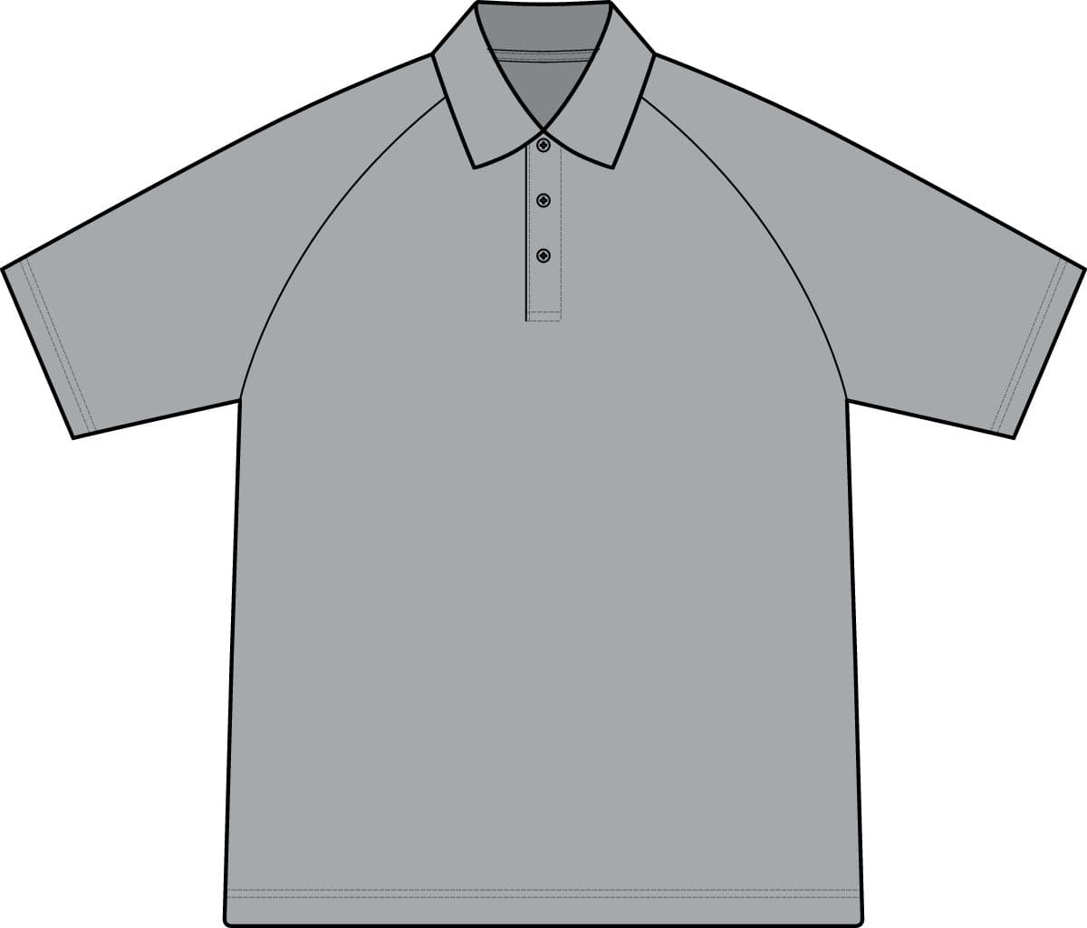 Plain grey heather/ black posicharge racermesh raglan heather block polo, front view