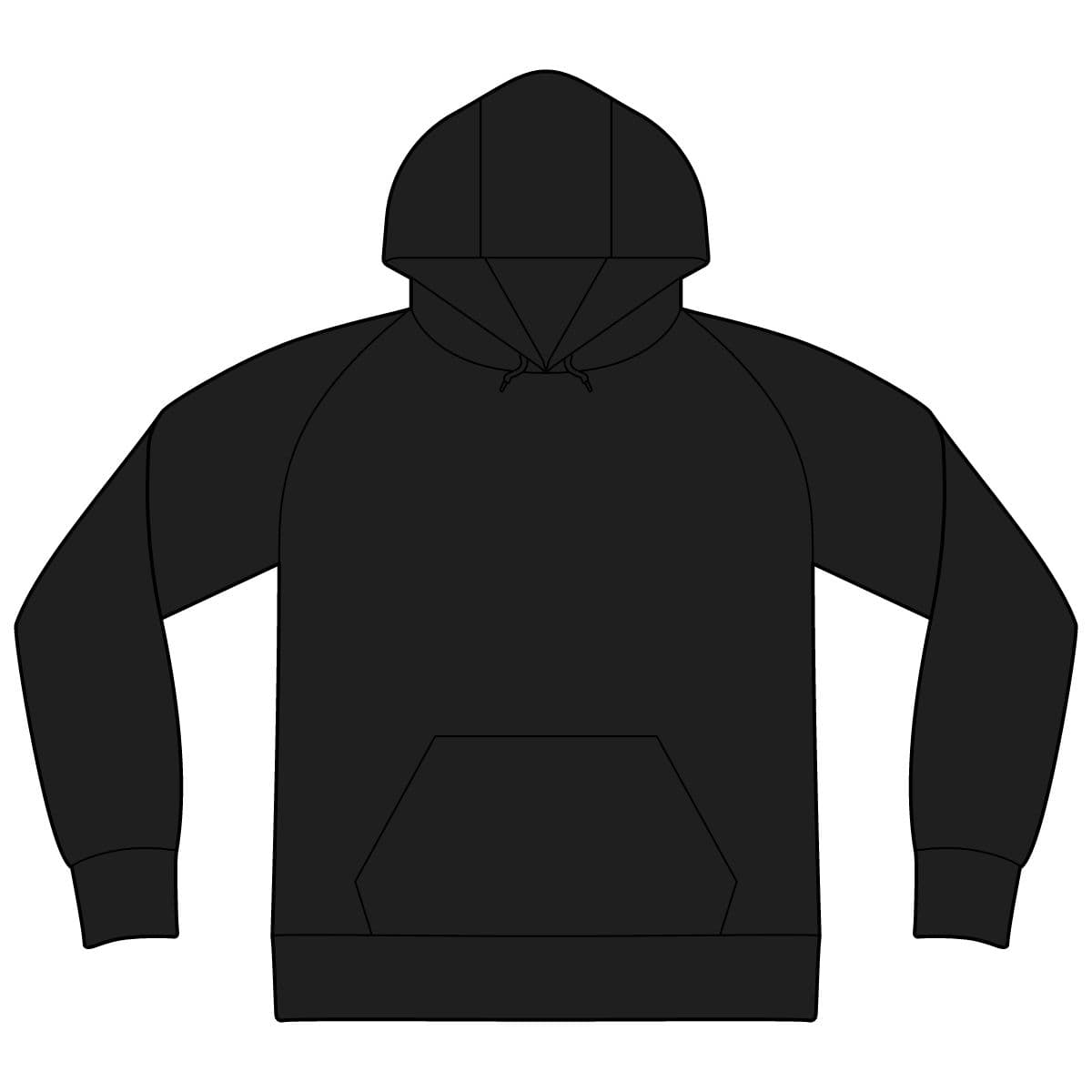 Plain deep black unisex organic cvc fleece pullover hoodie, front view