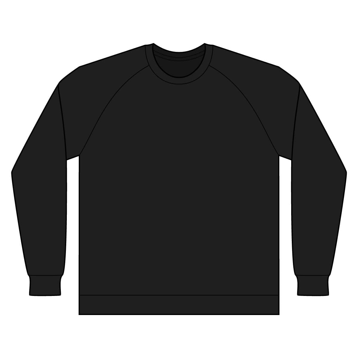 Plain deep black unisex organic cvc fleece crewneck sweatshirt, front view