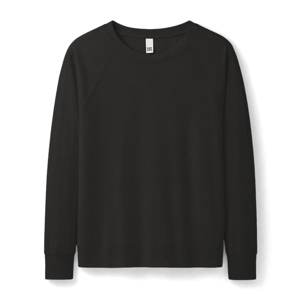Plain black women's featherweight french terry long sleeve crewneck, front view