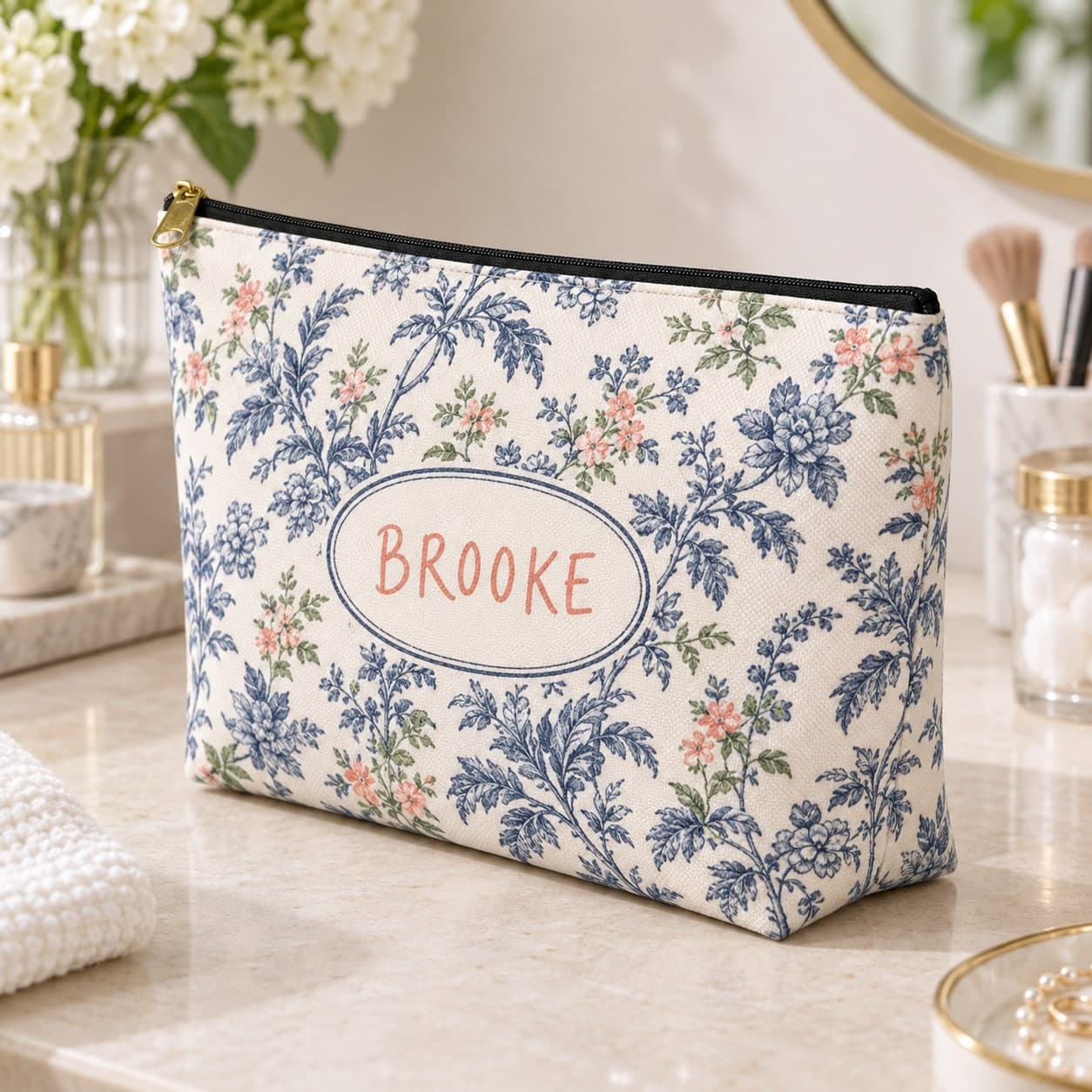 Custom T-Bottom Zipper Pouch Makeup Bag with Your Photo or Text