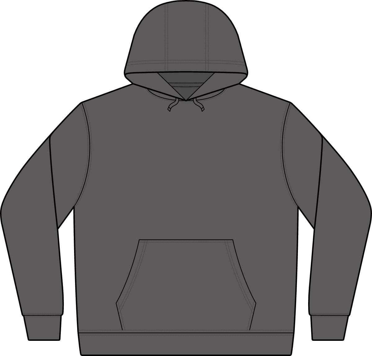 Plain charcoal performance fleece pullover hooded sweatshirt, front view