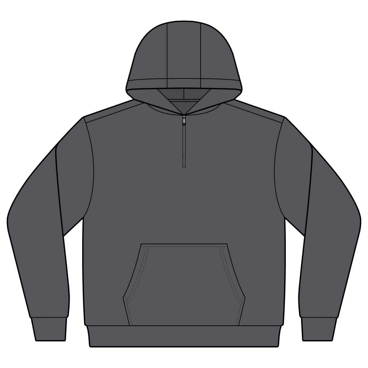 Plain graphite heather/ forest green tech fleece colorblock 1/4-zip hooded sweatshirt, front view