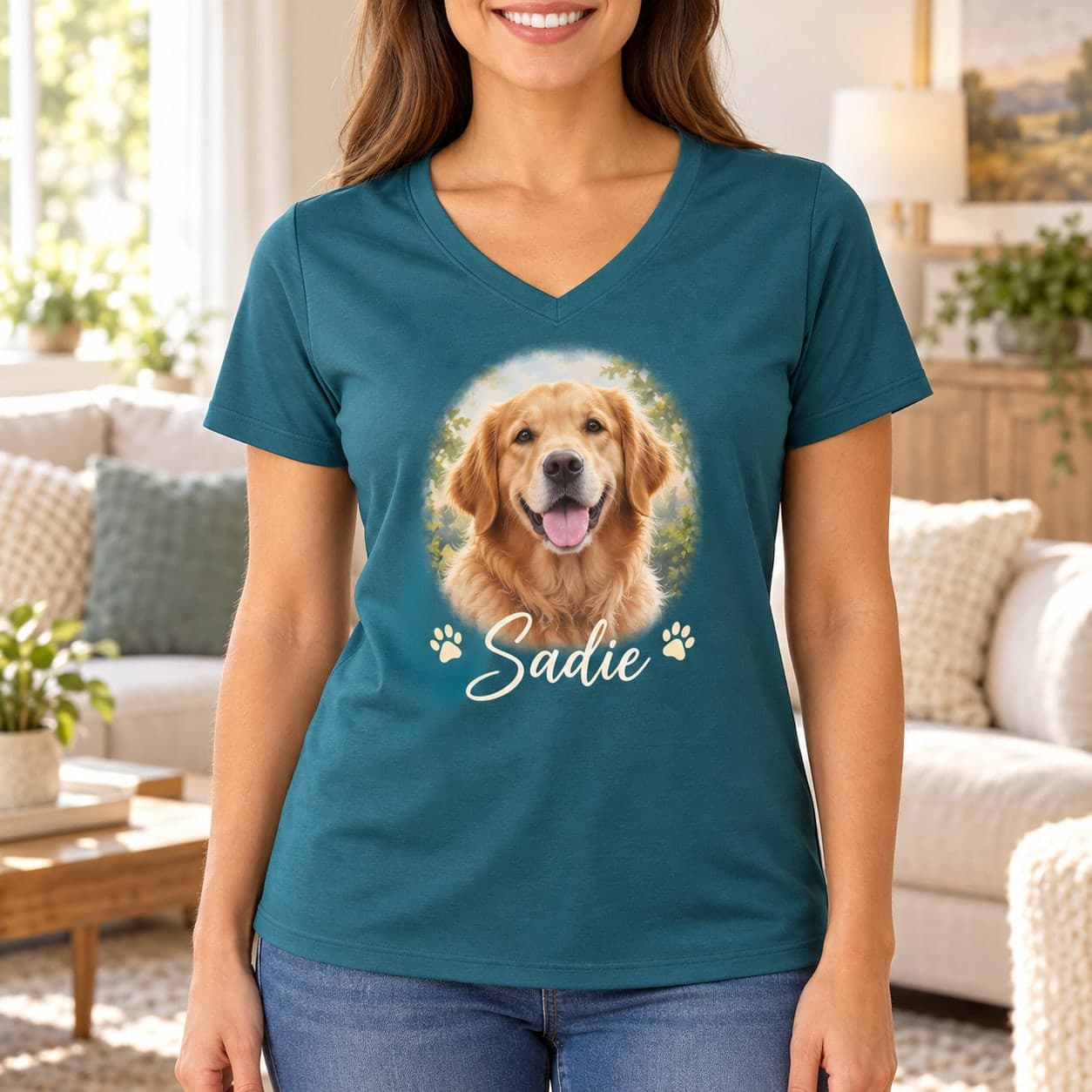 Custom Women's Polyester Mesh V-Neck T-Shirt with Your Photo or Text