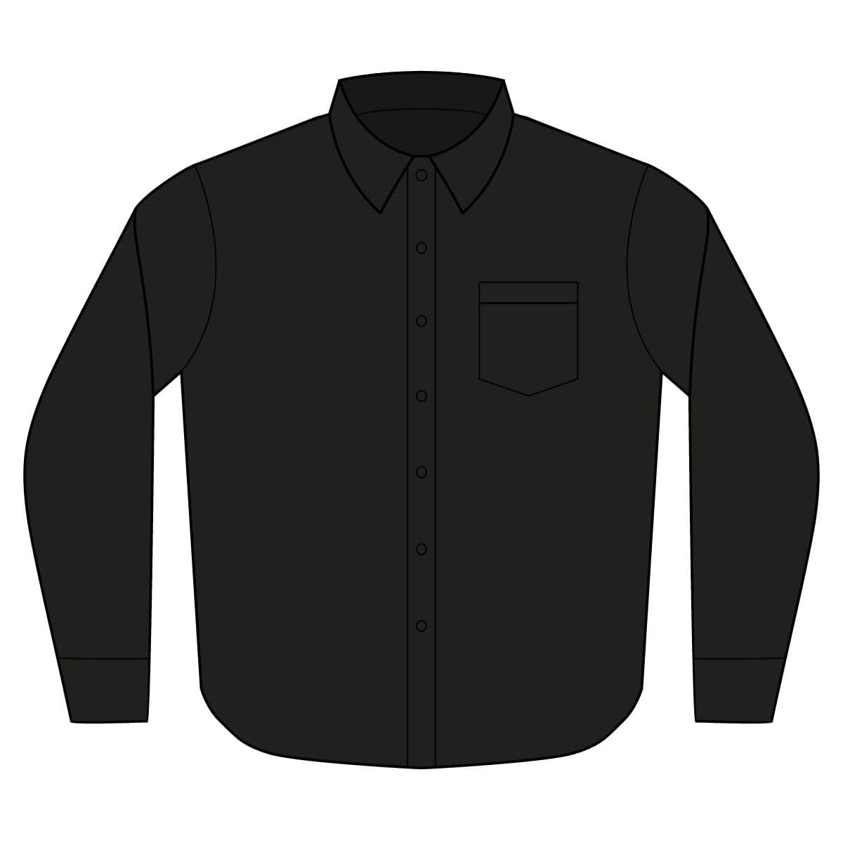Plain black long sleeve performance staff shirt, front view