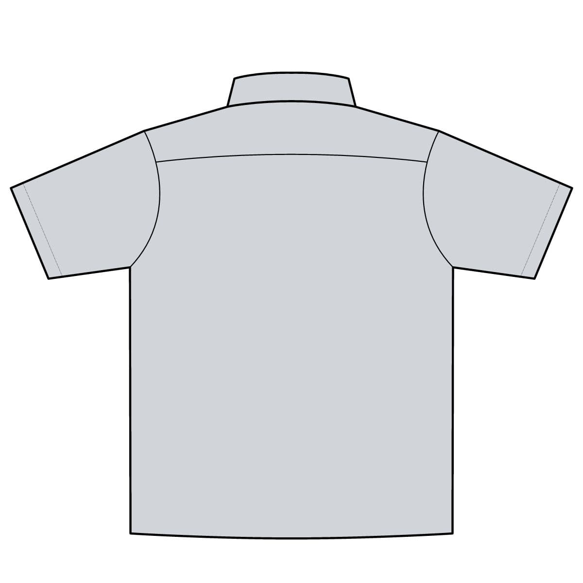Plain grey/ white short sleeve striped industrial work shirt, back view