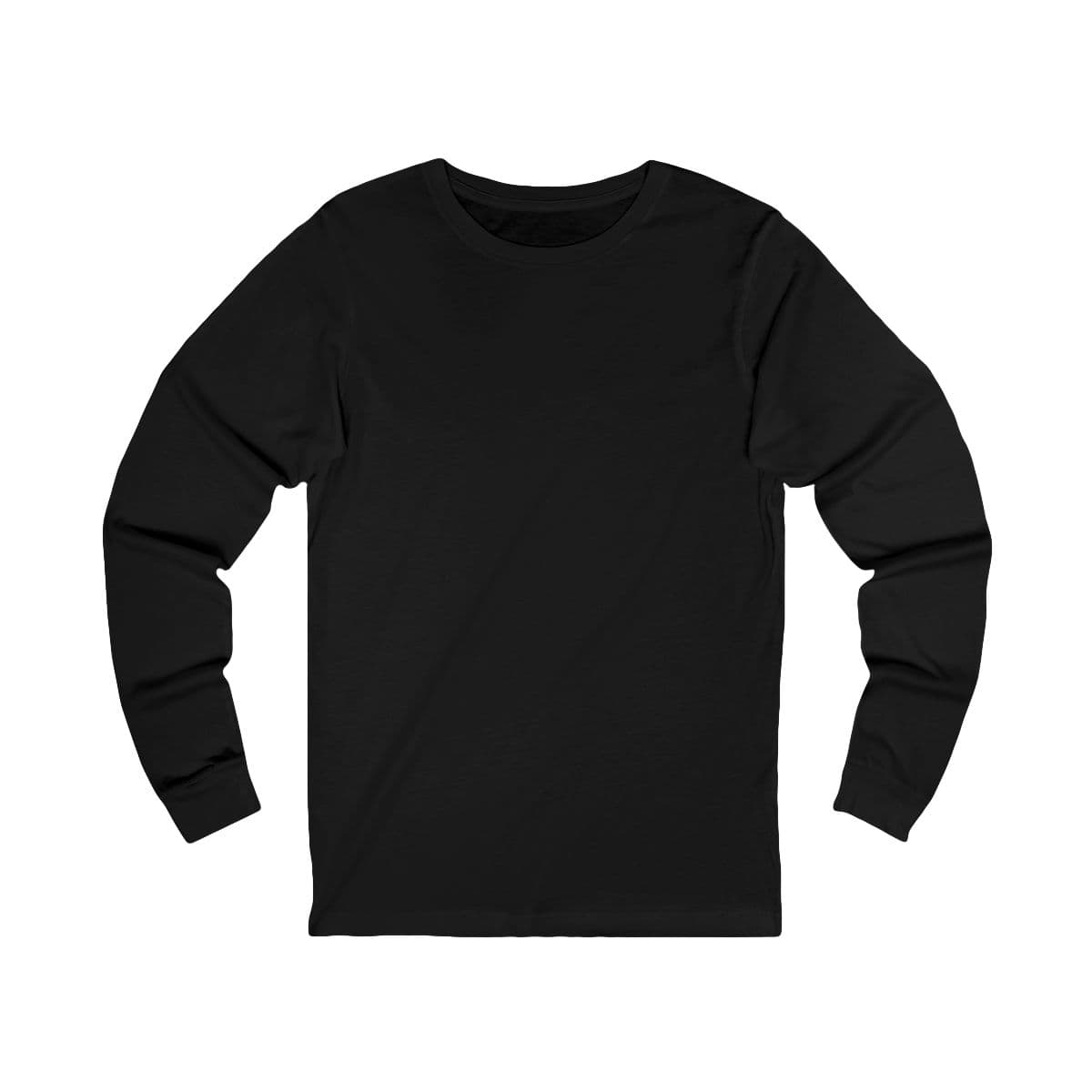 Plain black unisex jersey long sleeve tee, front view