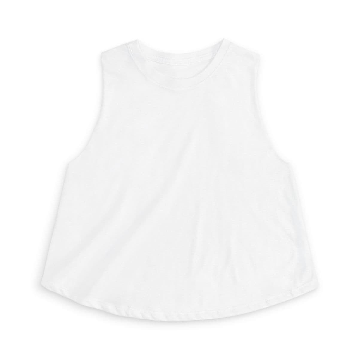 Plain solid white blend women's crop top, front view