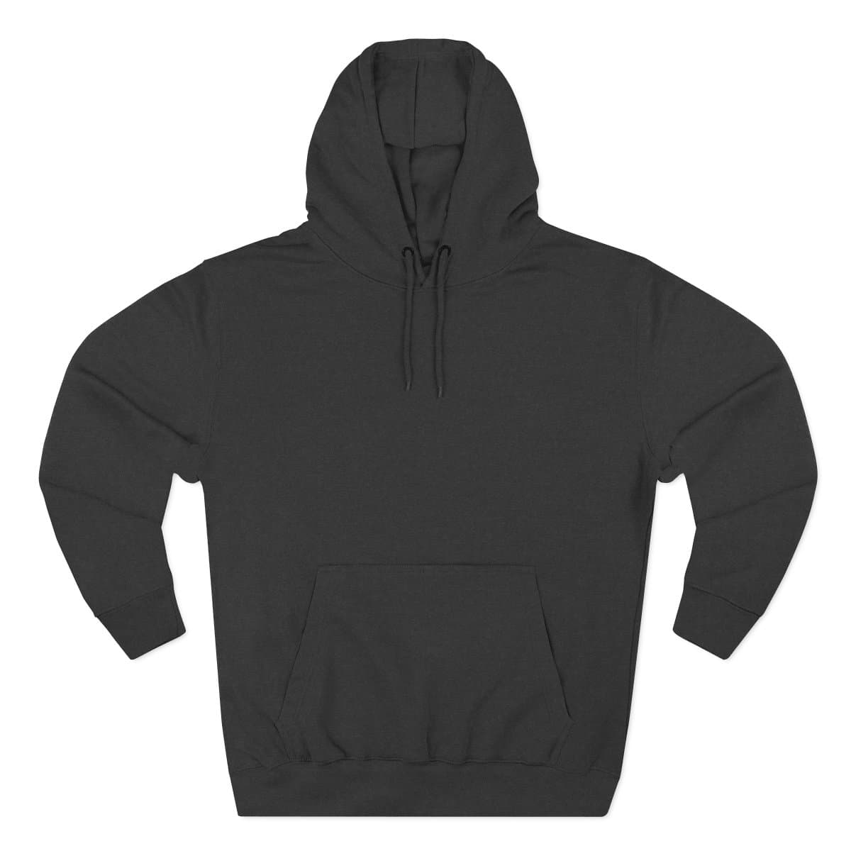 Plain charcoal heather three-panel fleece hoodie, front view