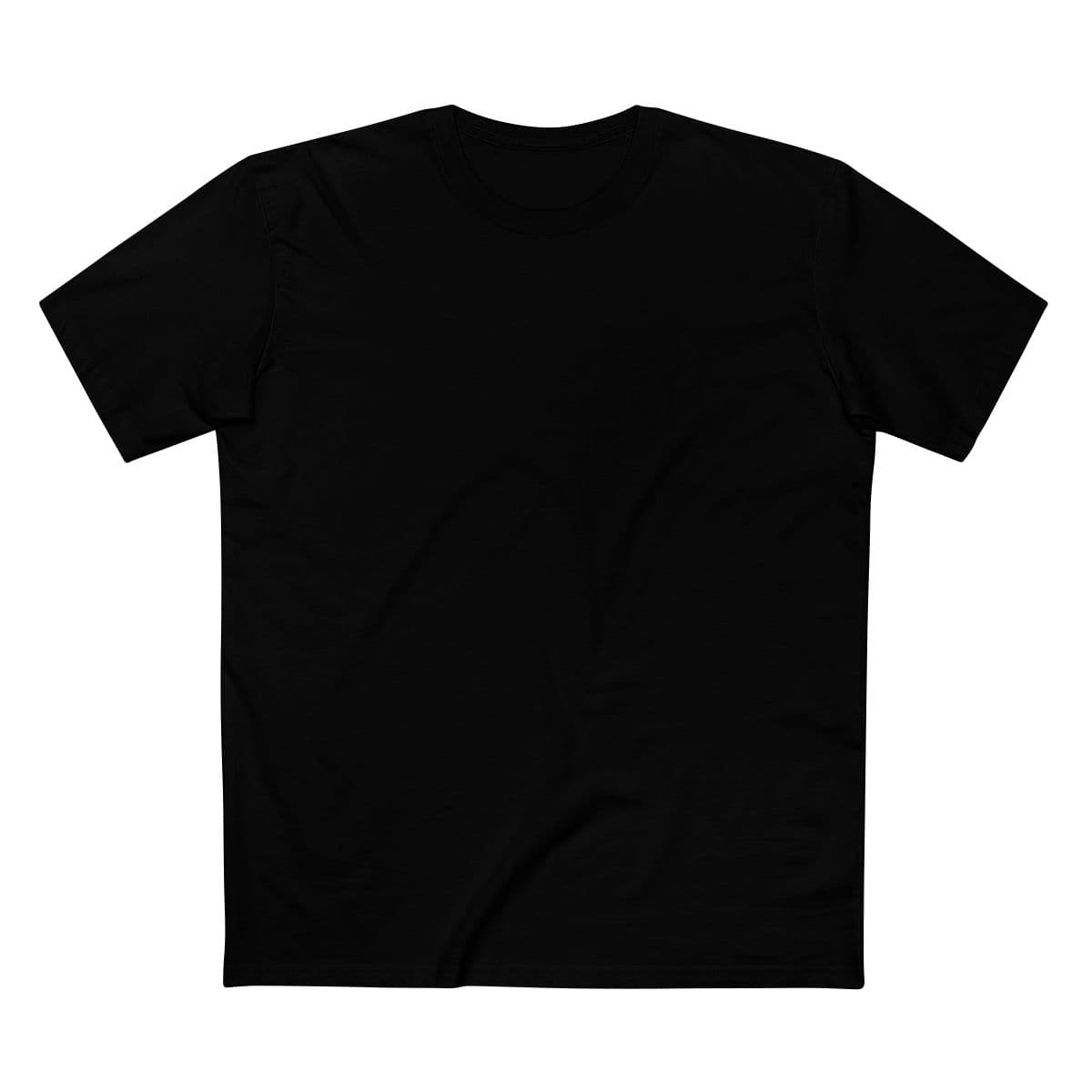 Plain black adult staple tee, front view