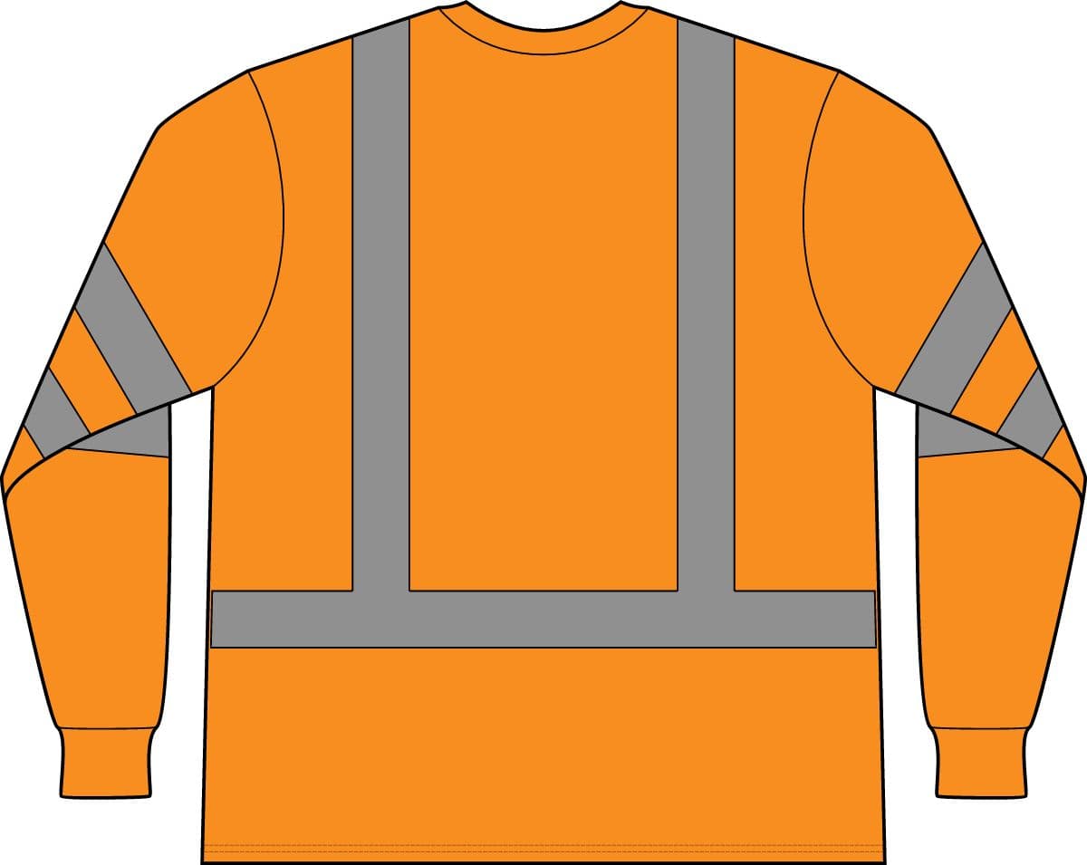 Plain safety orange ansi 107 class 3 mesh long sleeve tee, back view